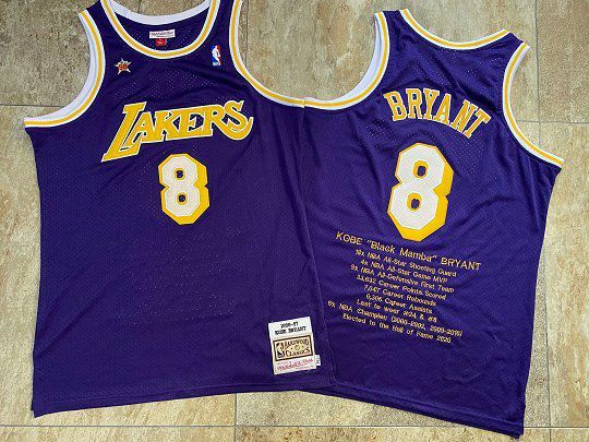 Men Los Angeles Lakers #8 Bryant Purple Career honor English embroidered version NBA Jerseys->los angeles lakers->NBA Jersey